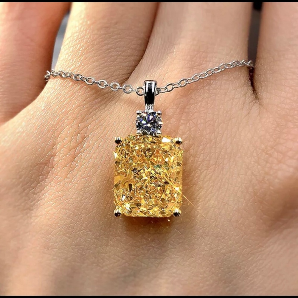 Citrine Yellow Silver Pendant Necklace